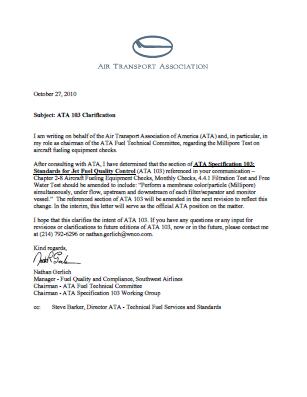 ATA Spec 103-2009 Standard for Jet Fuel Quality Control at Airpo - Click Image to Close